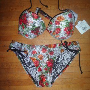 Body glove floral lace print pushup bikini set XS